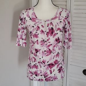 ANN TAYLOR Pink/White Scoop Neck Top